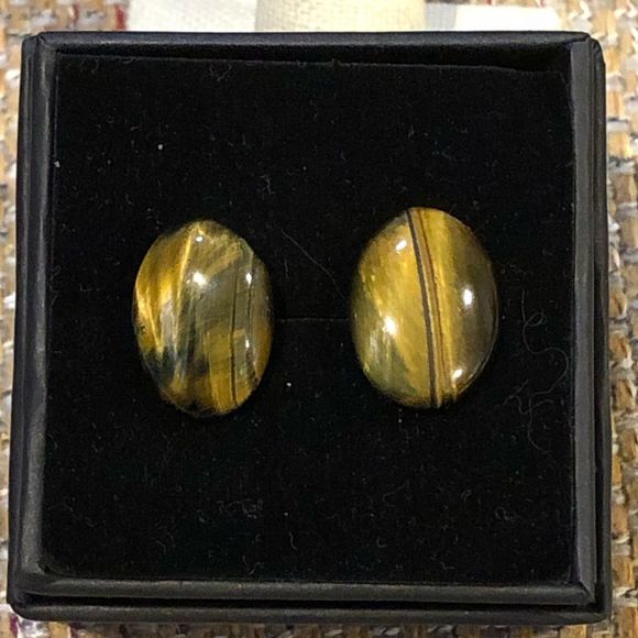 Tigers Eye Oval Cabochon Earrings With Sterling Silver Posts - Picture 7 of 12